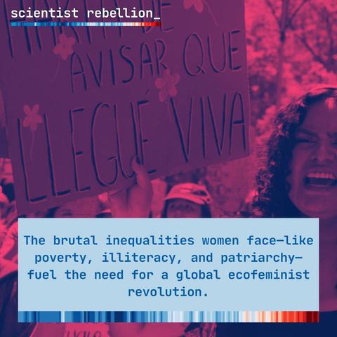The brutal inequalities women face-like poverty, illiteracy, and patriarchy- fuel the need for global ecofeminist revolution

Image of a woman holding a placard with a slogan ending “avisar que llegue viva”