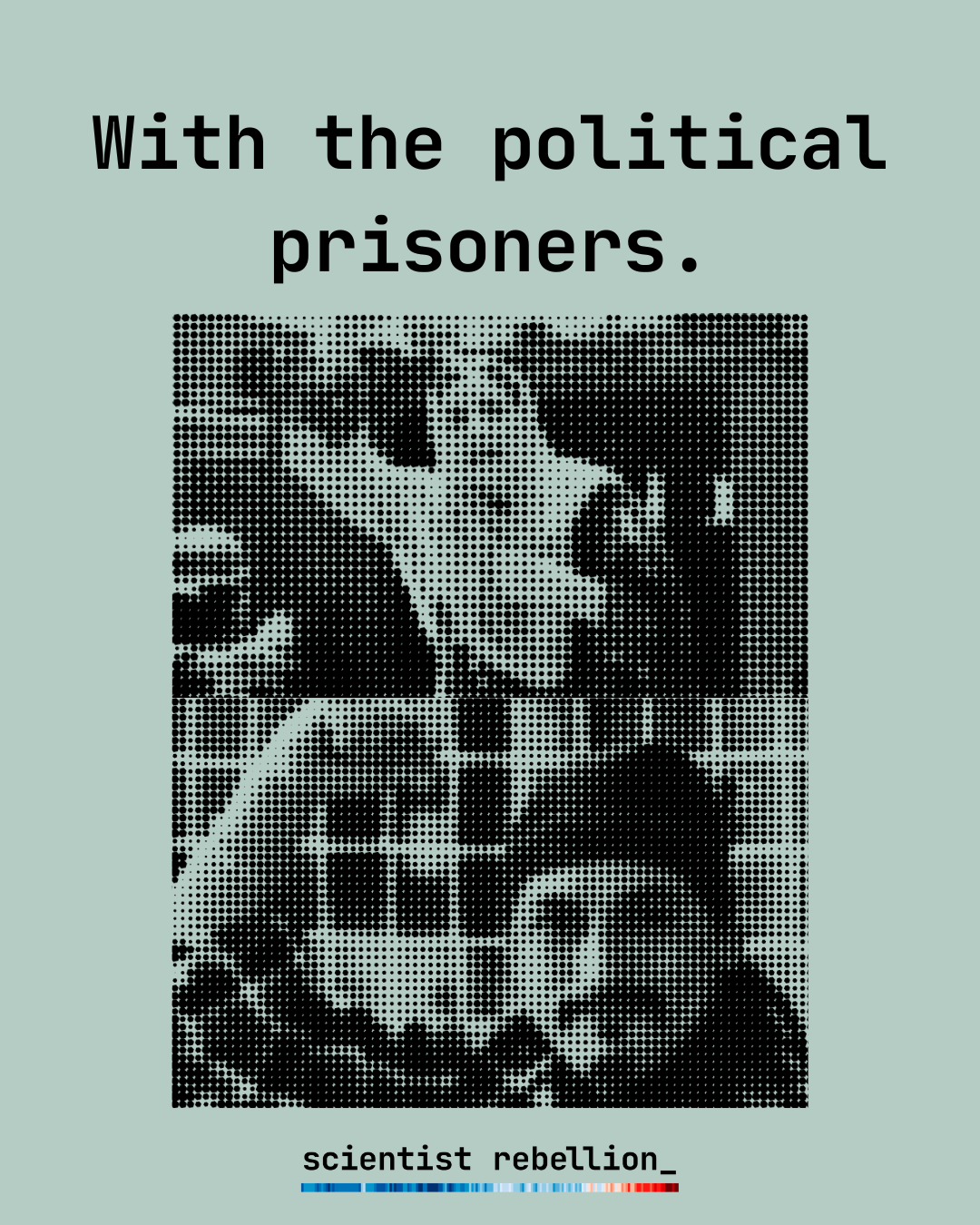 lonko Facundo Jones Huala is pictured also with his fist raised, echoing the image of Dr. Mahrang Baloch above. He is in front of a wire fence. He has a mustache and small beard, and wears a hat; his expression is calm.