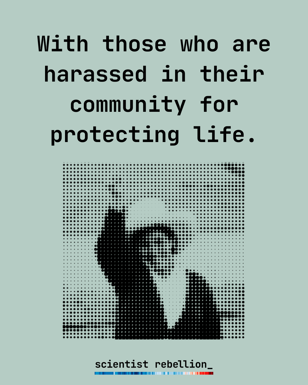 Máxima Acuña pictured with a raised hand, wearing a wide-brimmed hat. Like all the pictures in this thread, the images are composed of black dots on a light background, like grainy newspaper pictures. The text "scientist rebellion", underlined with the image of the climate warming stripes, is under each image.
